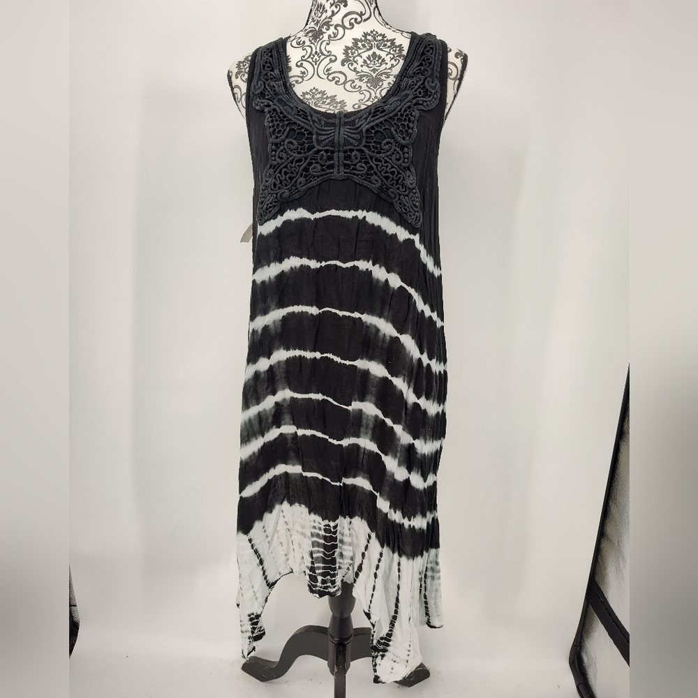Exist Black and White Tie Dye With Lace Details Midi Dress Size Women's Small